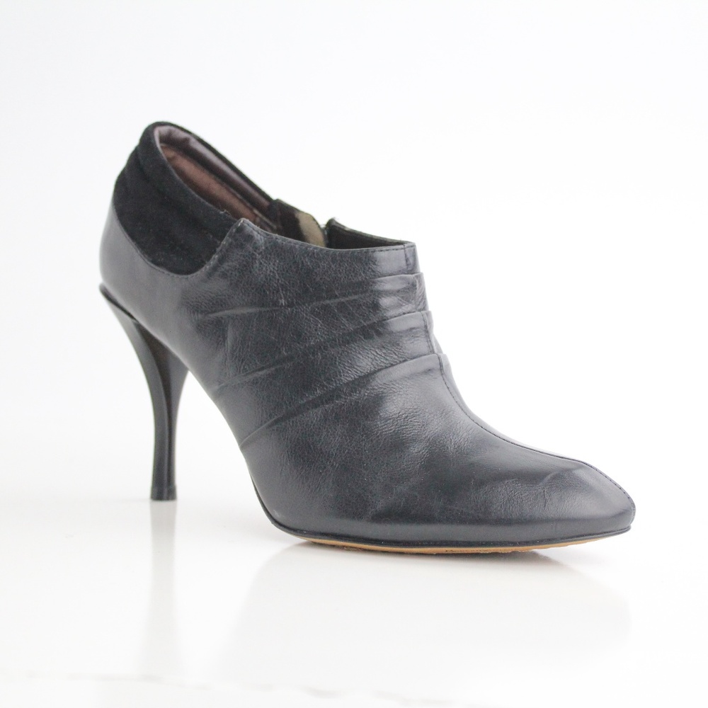 Pleated Leather Ankle Boots Booties Shoes Heels